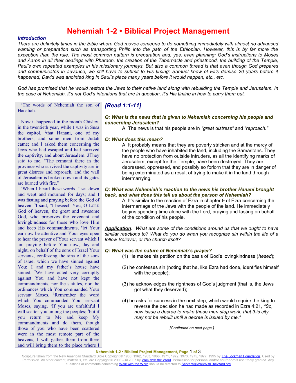 Nehemiah 1-2 Biblical Project Management