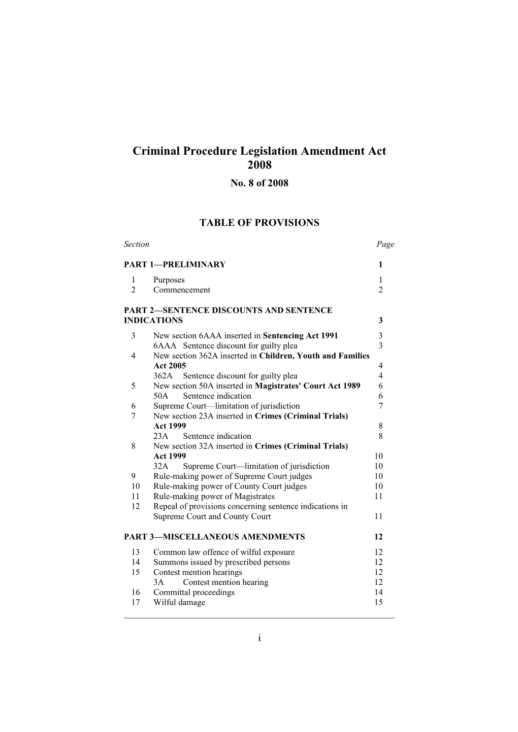 Criminal Procedure Legislation Amendment Act 2008