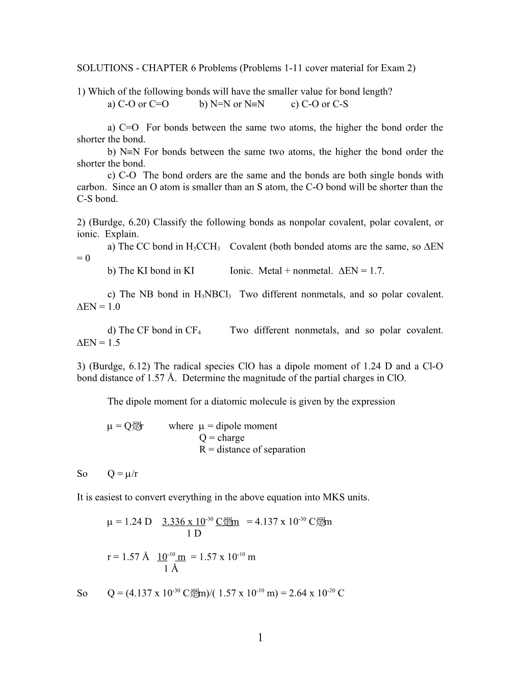 SOLUTIONS - CHAPTER 6 Problems (Problems 1-11 Cover Material for Exam 2)