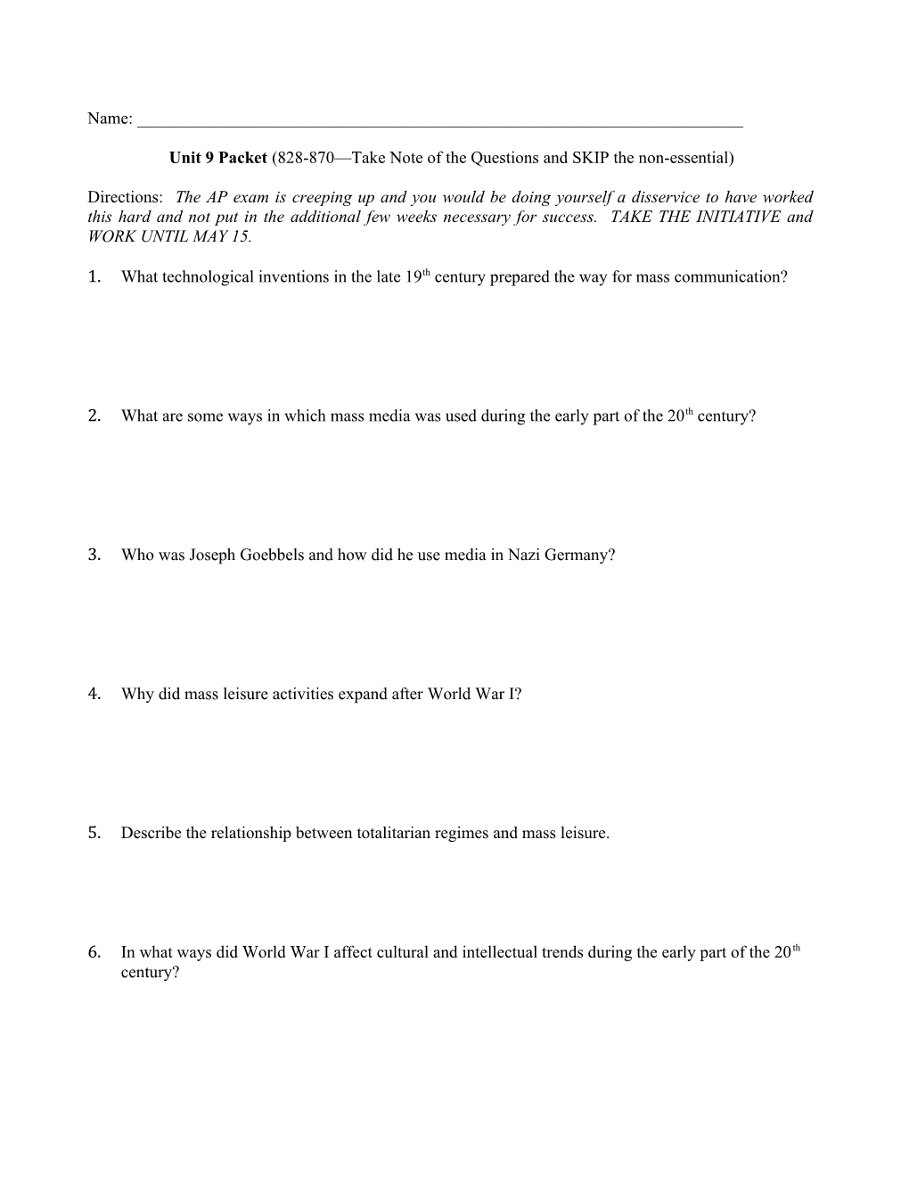 Unit 9 Packet (828-870 Take Note of the Questions and SKIP the Non-Essential)