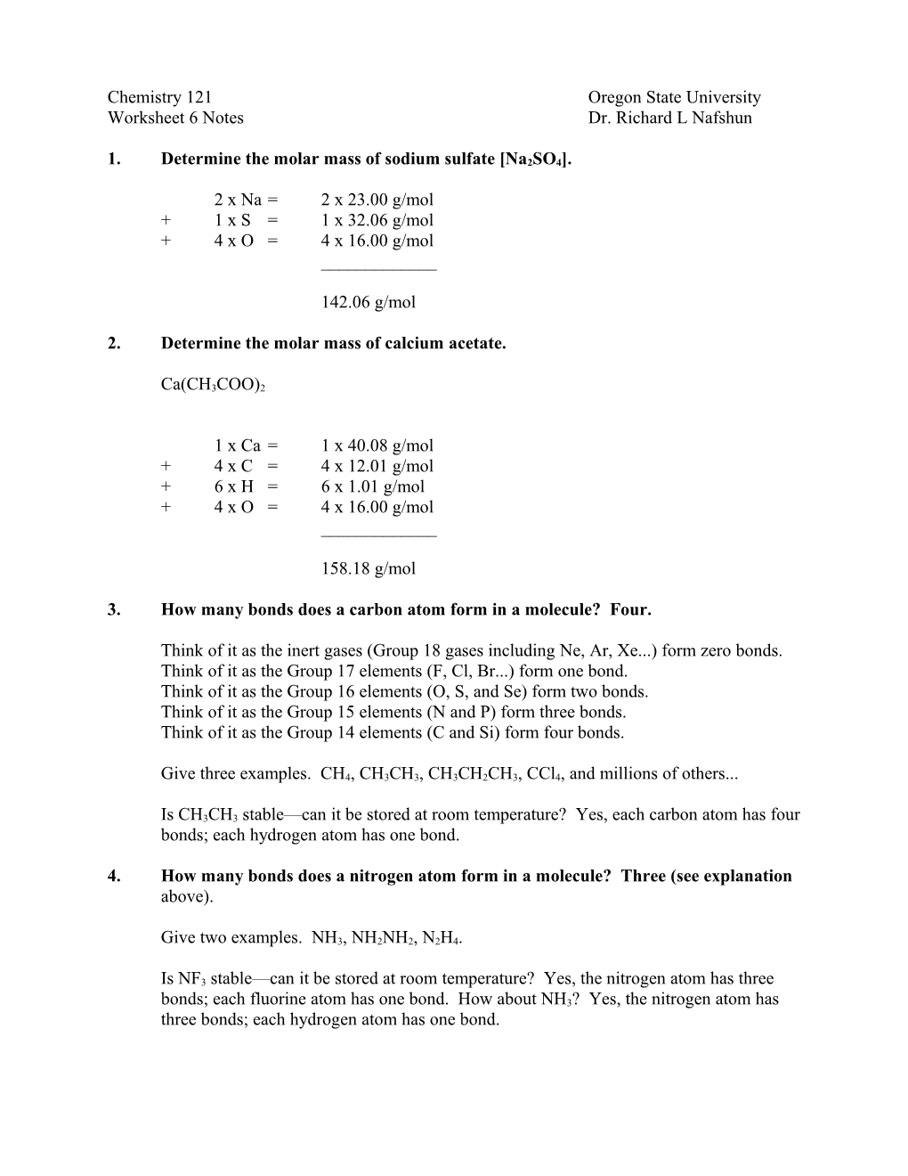 1.Determine the Molar Mass of Sodium Sulfate Na2so4