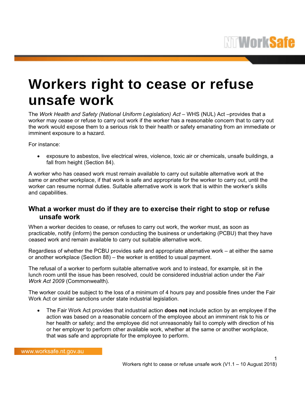 Workers Right to Cease Or Refuse Unsafe Work