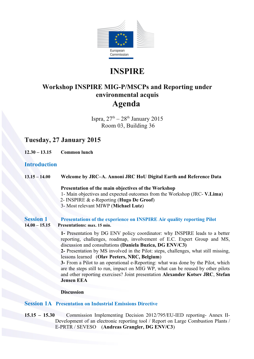 Workshop INSPIRE MIG-P/Mscps and Reporting Under Environmental Acquis