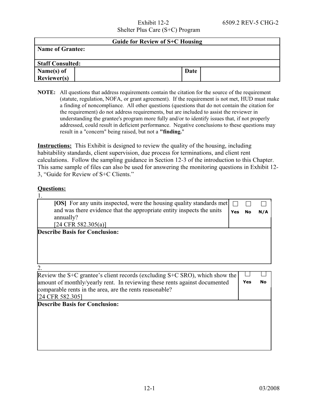 Exhibit 12-2: Shelter Plus Care (S+C) Program