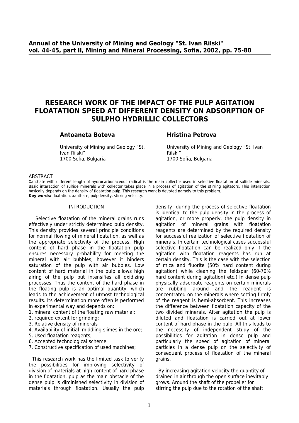 Research of the Impact of the Speed of Stirring the Floatation Pulp