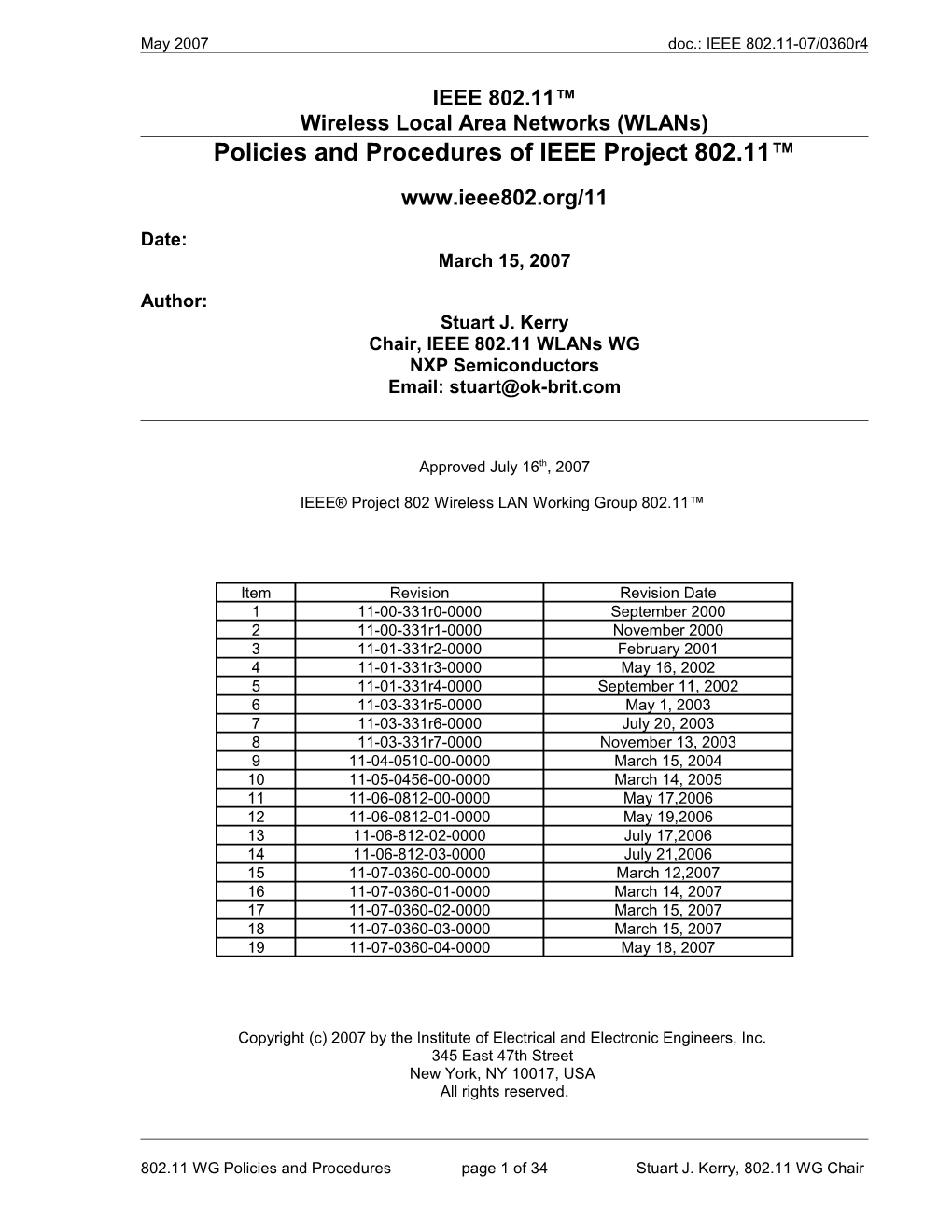 Policies and Procedures of IEEE Project 802.11