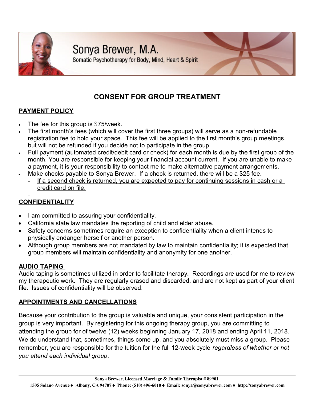 Consent for Group Treatment