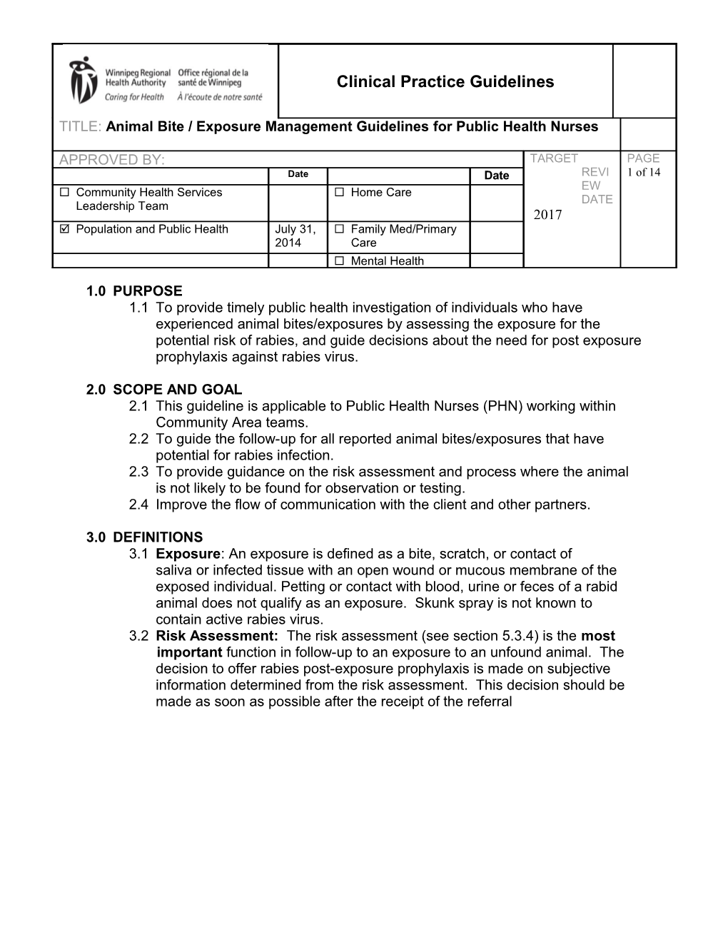 2.1This Guideline Is Applicable to Public Health Nurses (PHN) Working Within Community