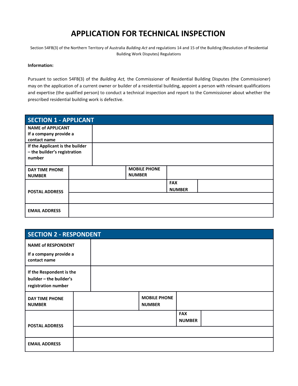 Application for Technical Inspection