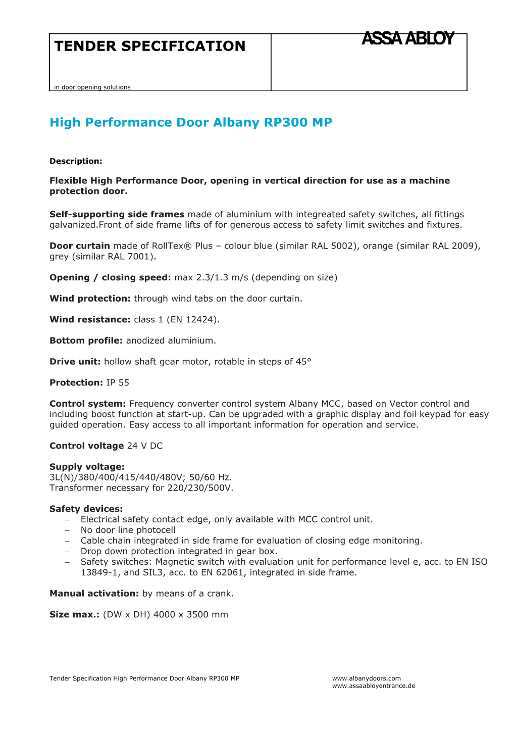 High Performance Door Albany RP300 MP