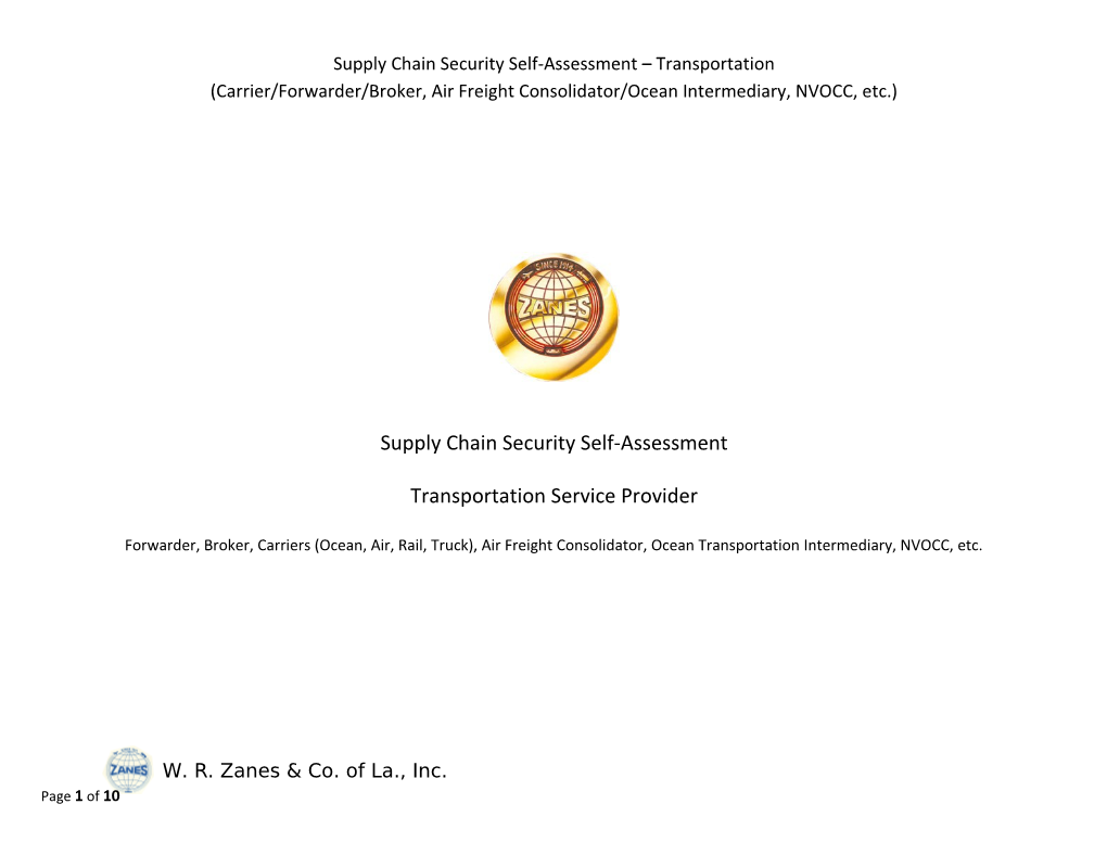 Supply Chain Security Self-Assessment Transportation