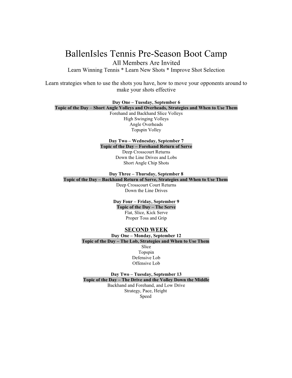 Ballenisles Tennis Pre- Season Boot Camp