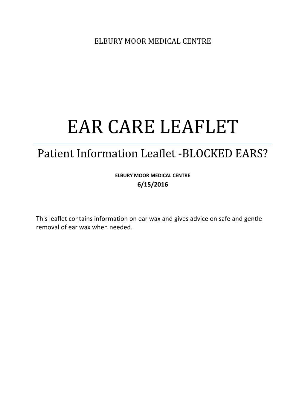 Ear Care Leaflet