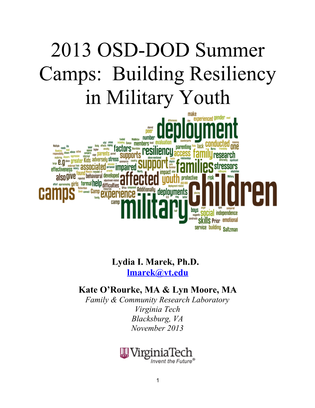 2013 OSD-DOD Summer Camps: Building Resiliency in Military Youth