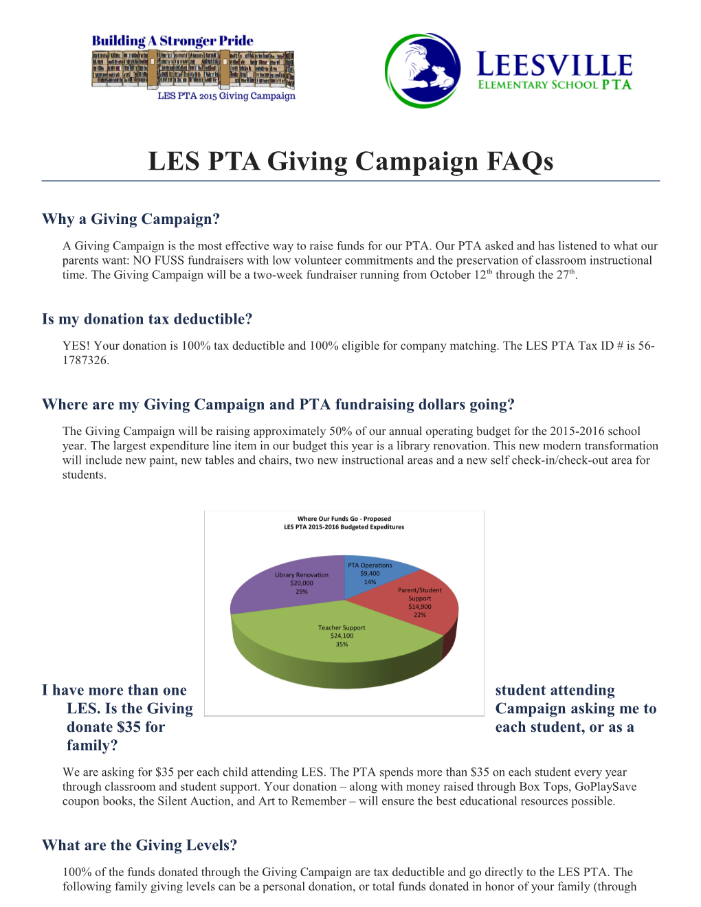 LES PTA Giving Campaign Faqs