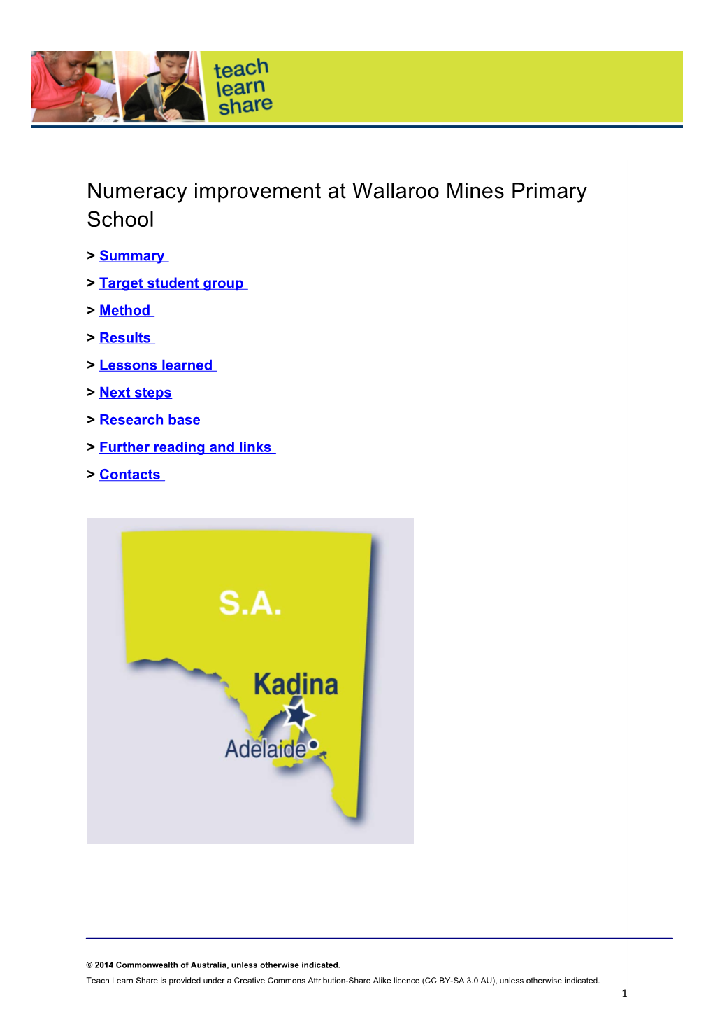 Numeracy Improvement at Wallaroo Mines Primary School