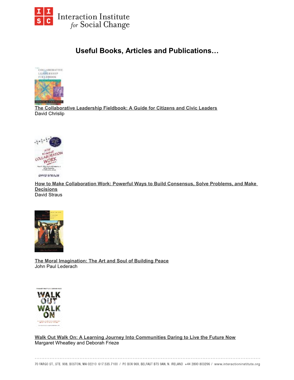 Useful Books, Articles and Publications