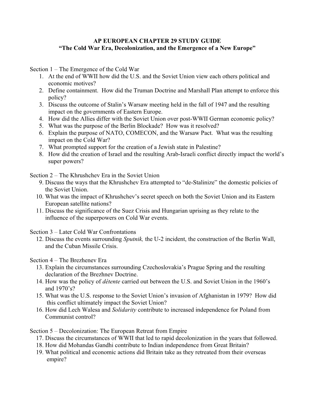 Ap European Chapter 29 Study Guide