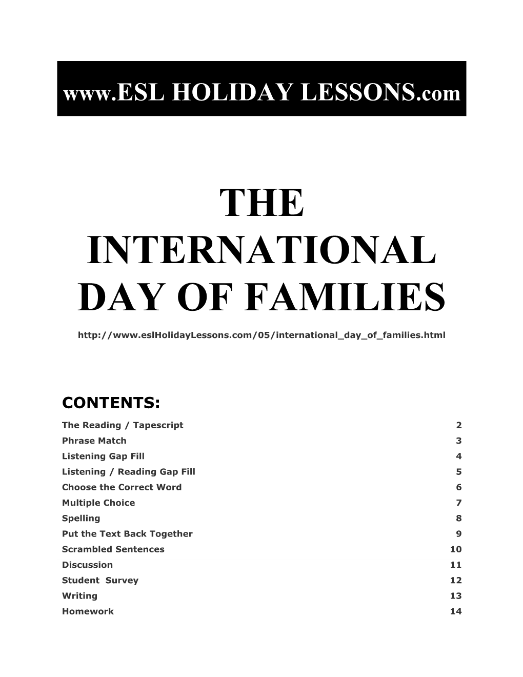 Holiday Lessons - International Day of Families