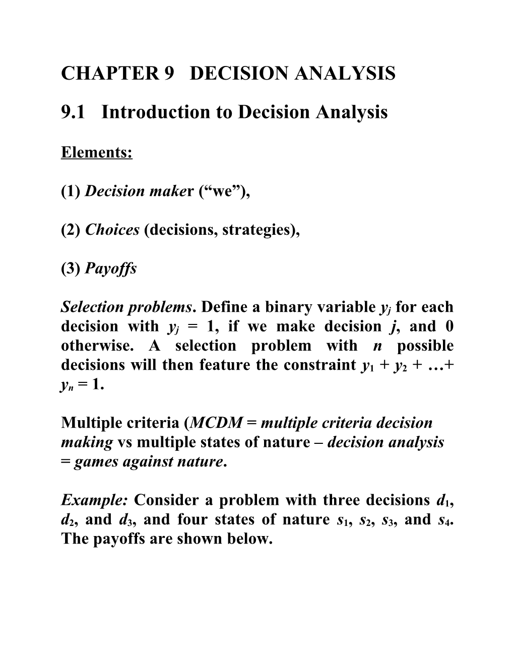 Chapter 9 Decision Analysis