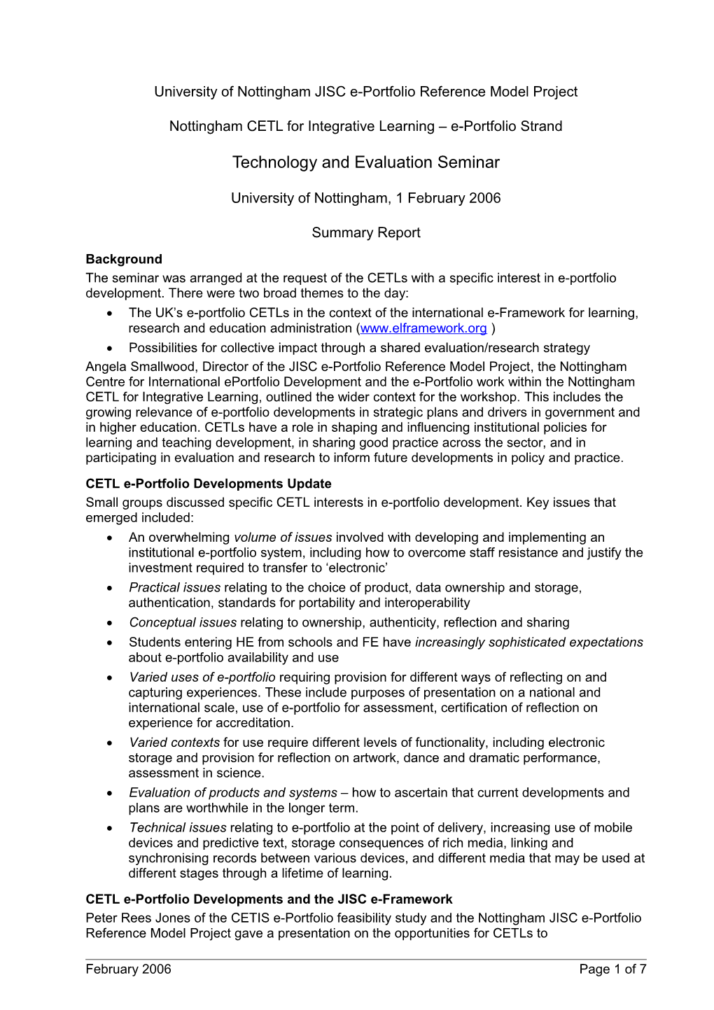 University of Nottingham JISC E-Portfolio Reference Model Project