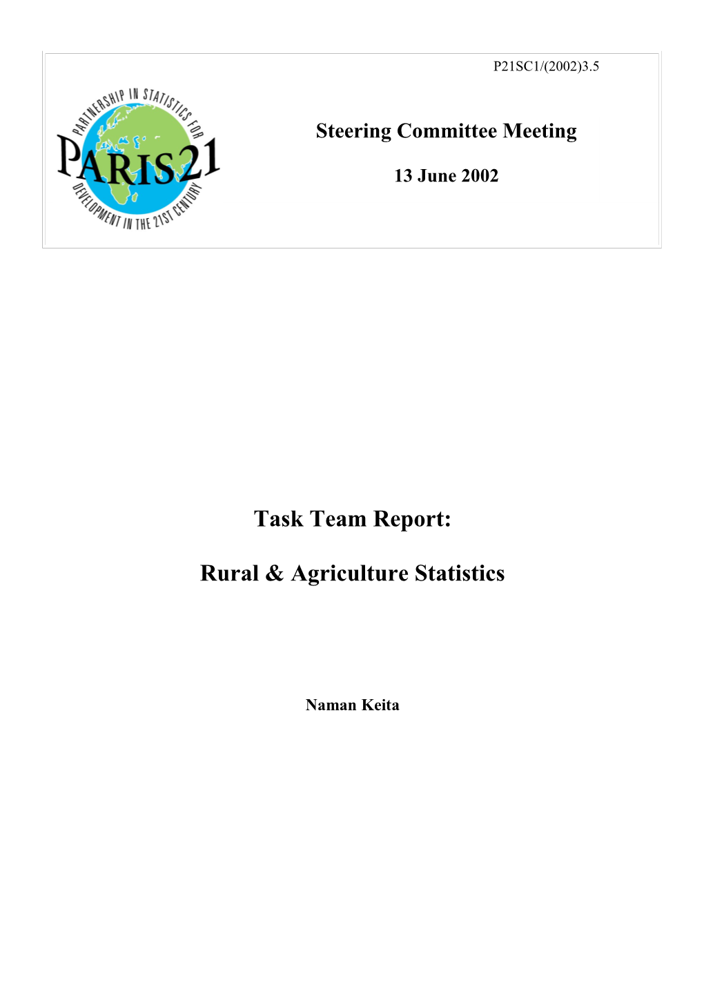 PARIS21 Task Team for Argicultural and Rural Statistics
