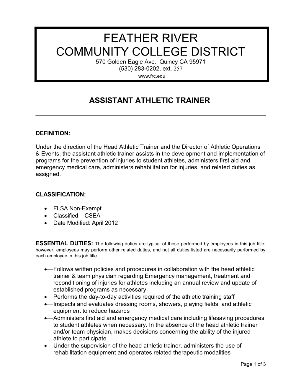 Assistant Athletic Trainer
