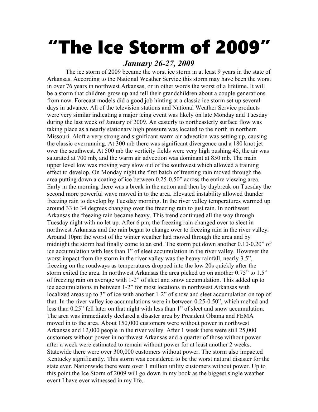 The Ice Storm of 2009