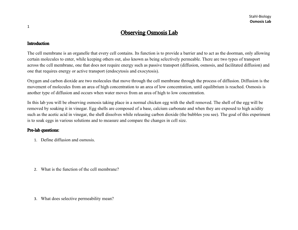 Observing Osmosis Lab