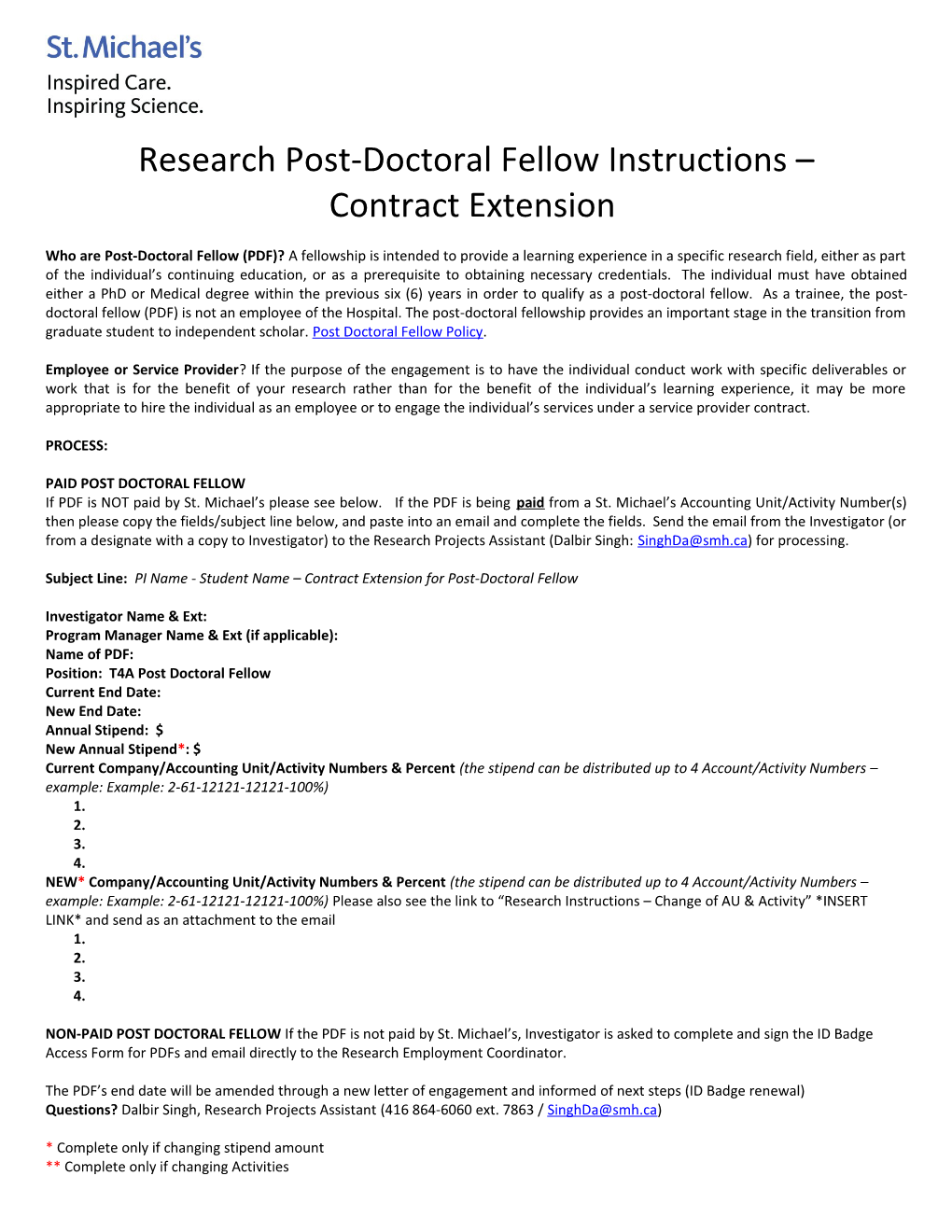 Research Post-Doctoral Fellow Instructions