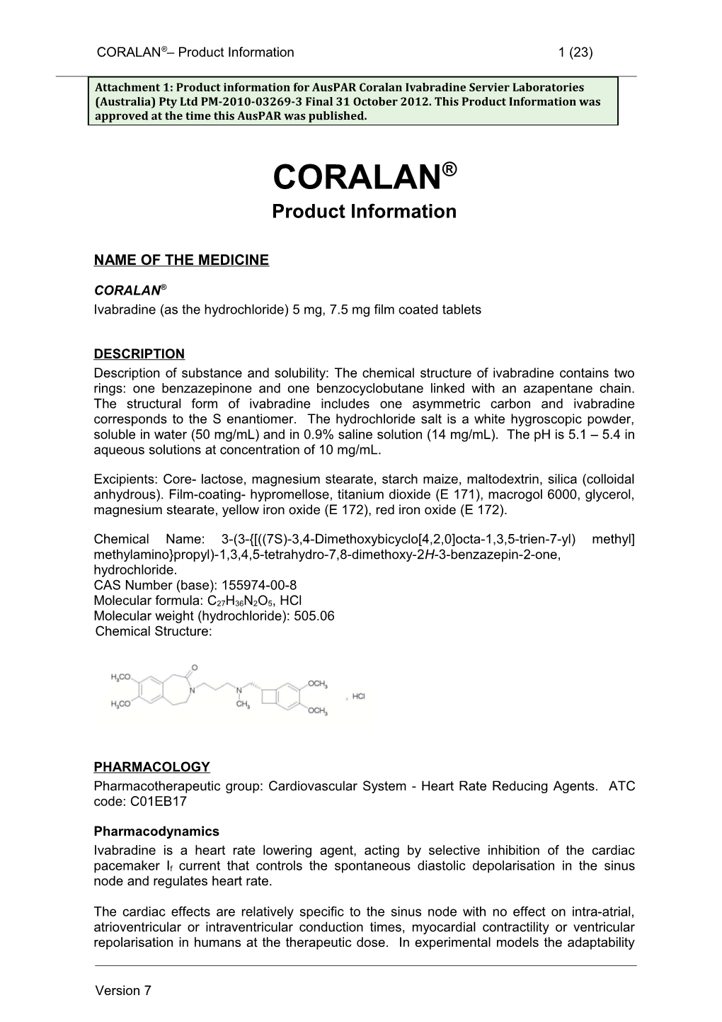 Product Information for Coralan