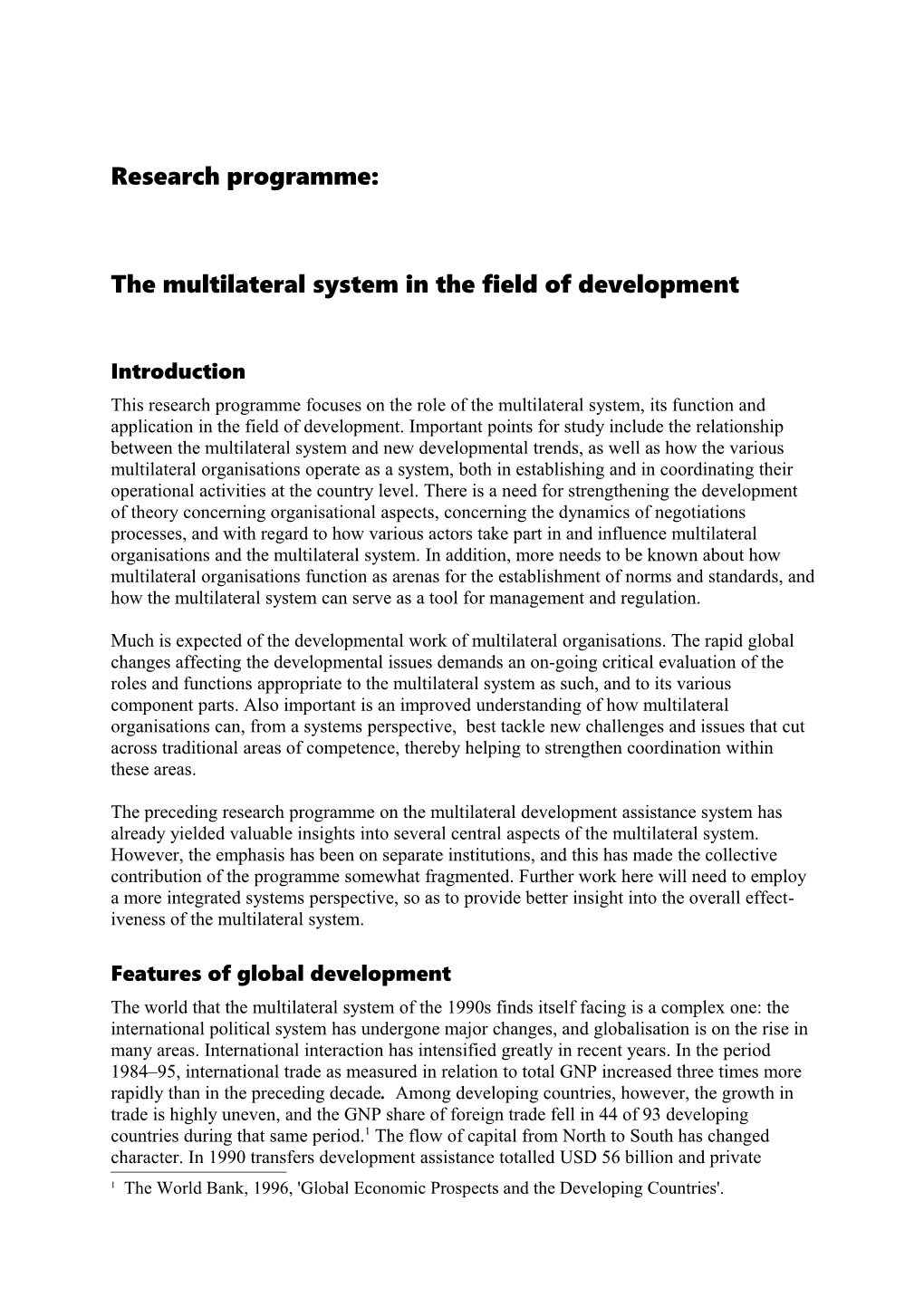 The Multilateral System in the Field of Development