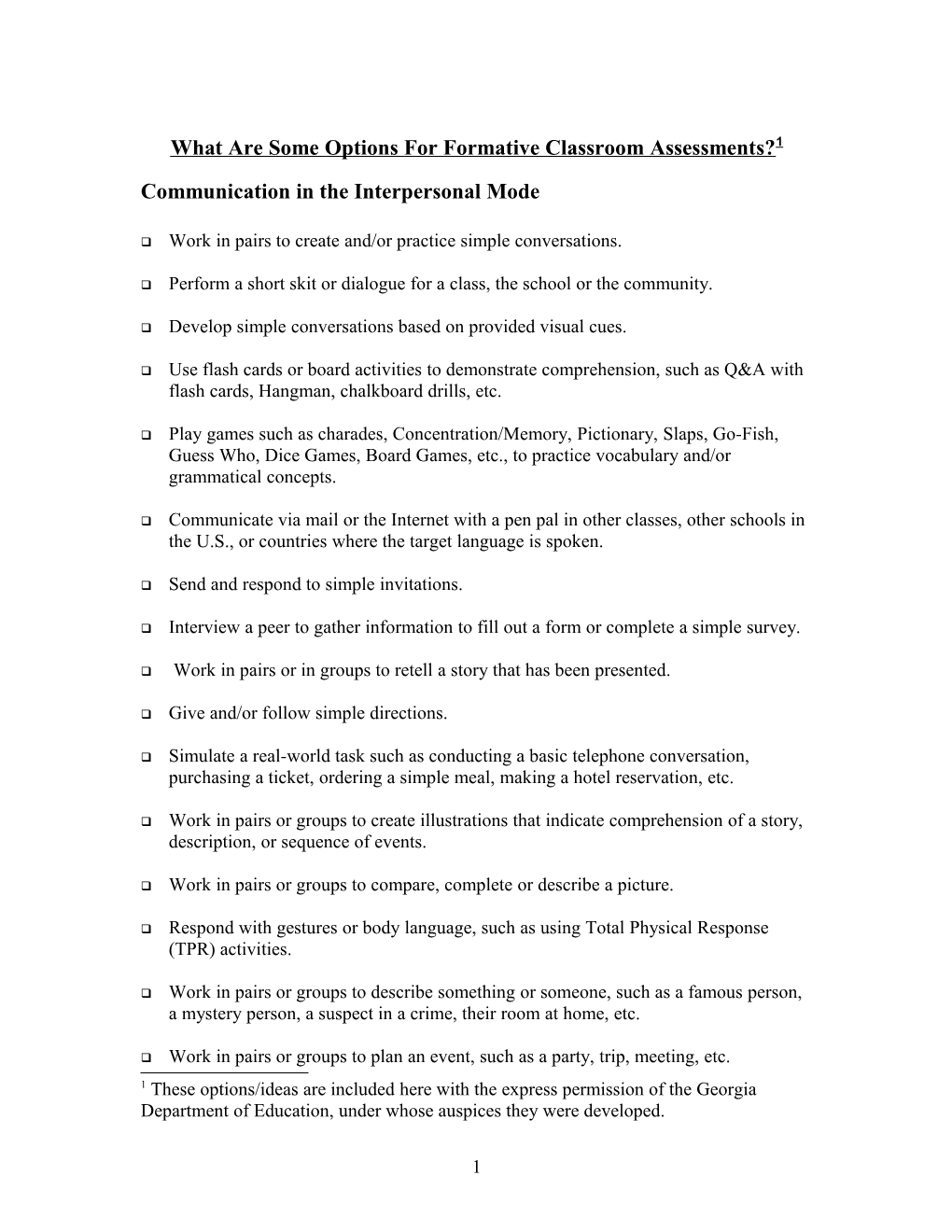What Are Some Options for Formative Classroom Assessments