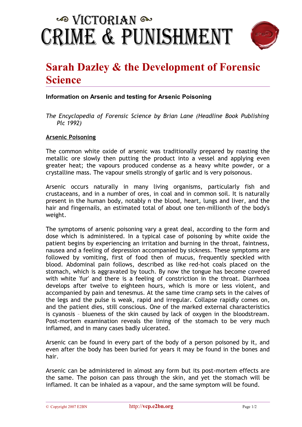 Sarah Dazley& the Development of Forensic Science