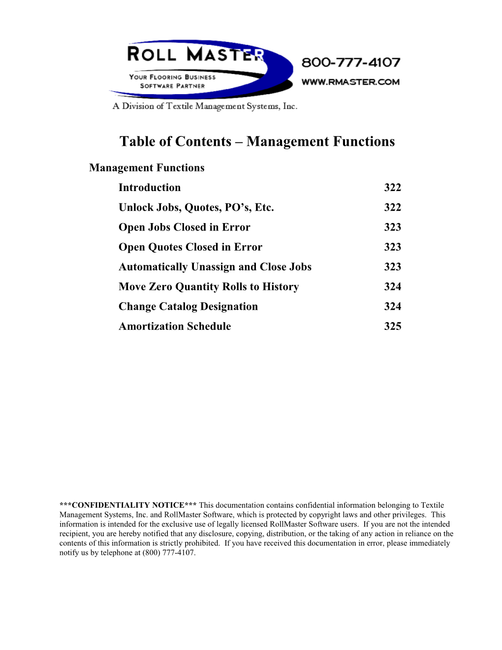 Table of Contents Management Functions