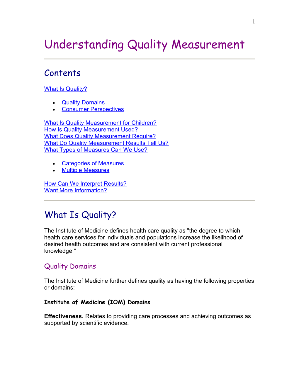 Understanding Quality Measurement