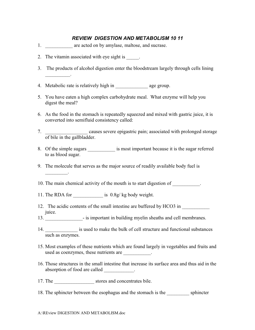 Test Ch14 Digestion and Metabolism