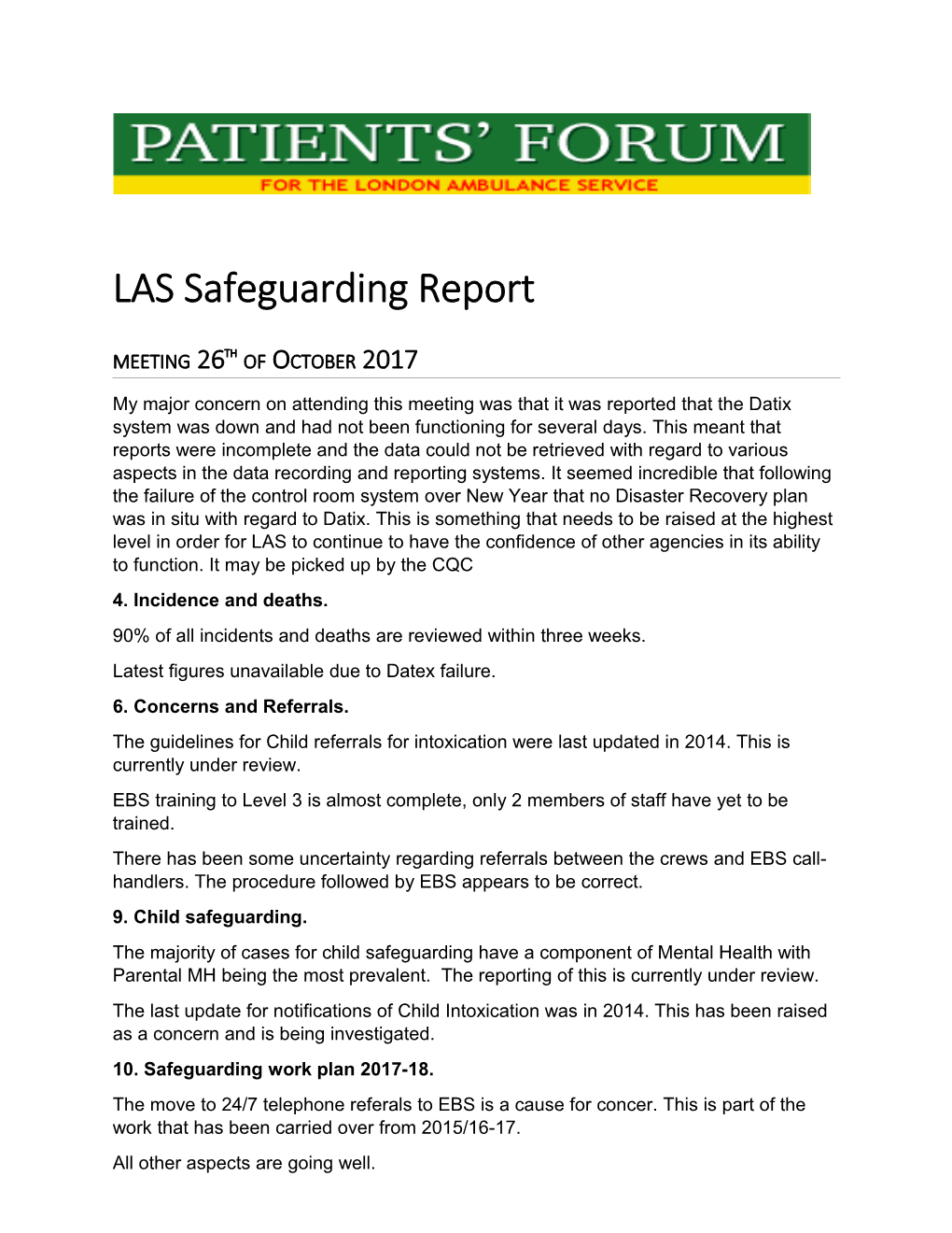 LAS Safeguarding Report