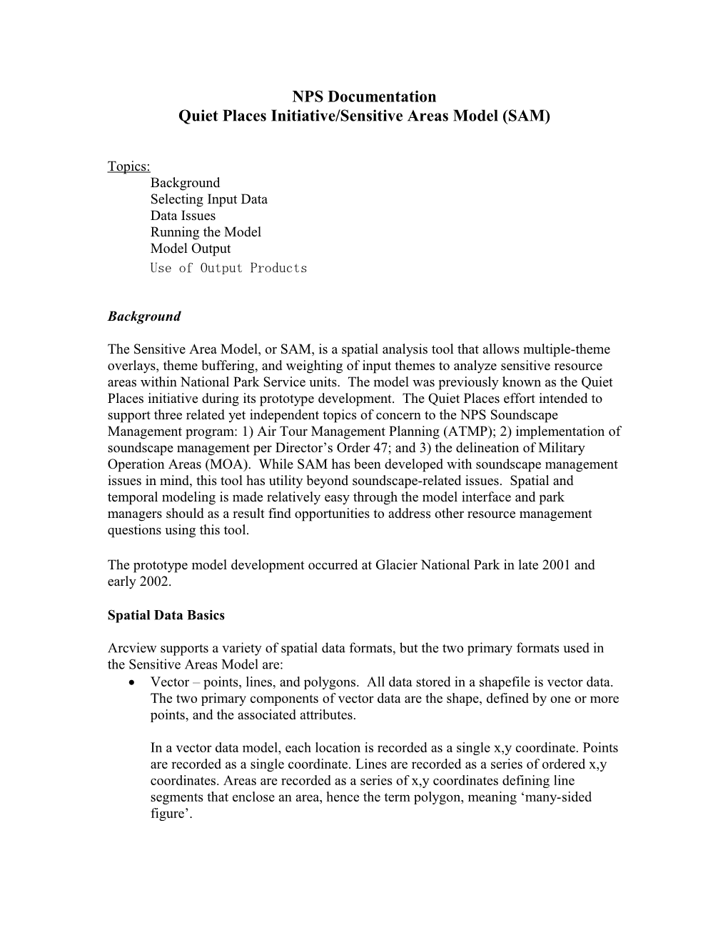 Quiet Places Initiative/Sensitive Areas Model (SAM)