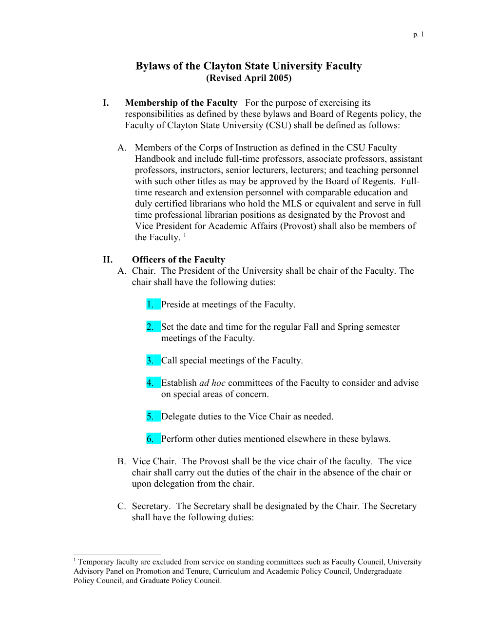 By-Laws of the Clayton College & State University Faculty