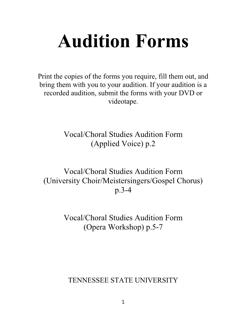 Vocal/Choral Studies Audition Form