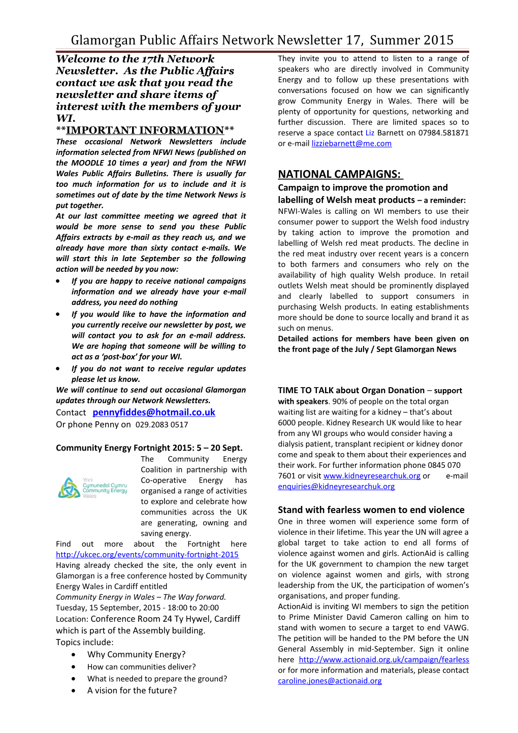 Glamorgan Public Affairs Network Newsletter 17, Summer 2015