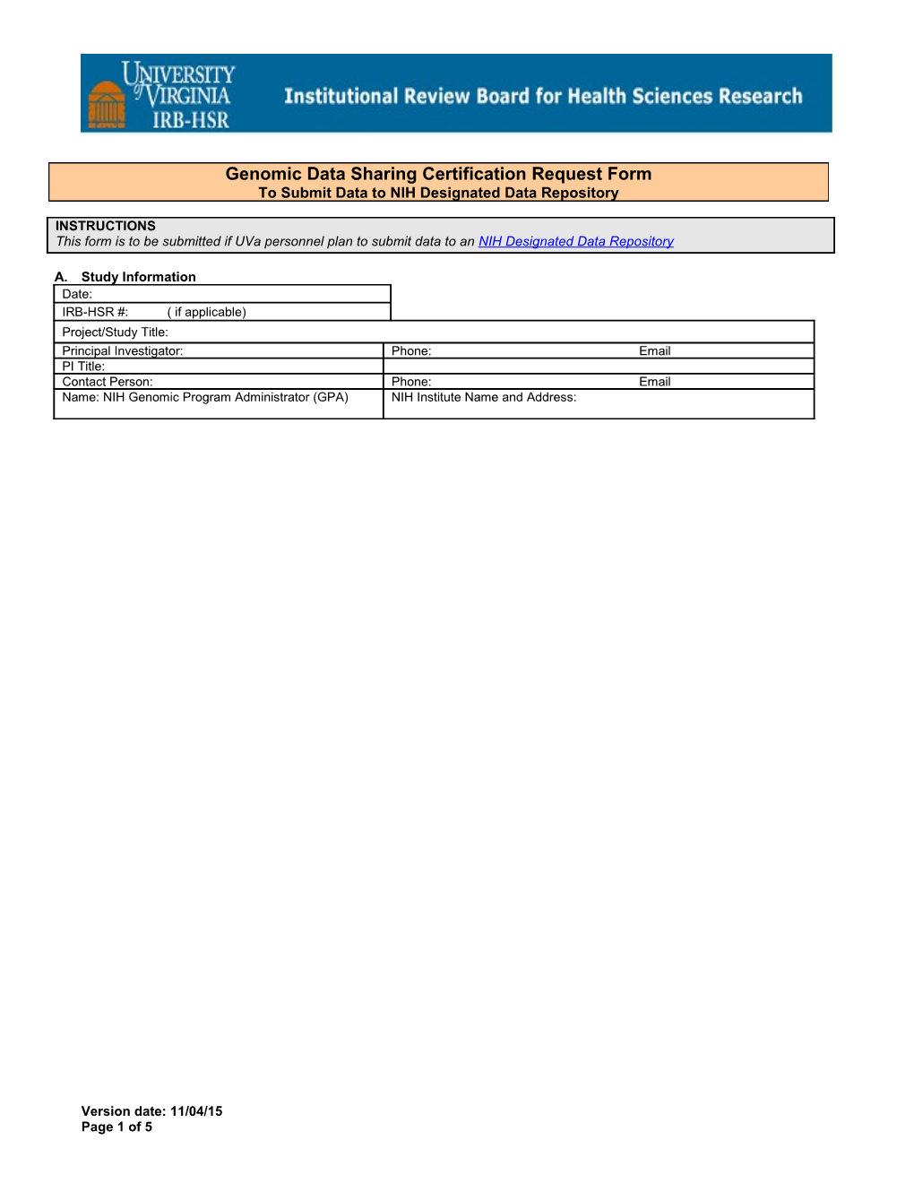 IRB-HSR Grant Information Form
