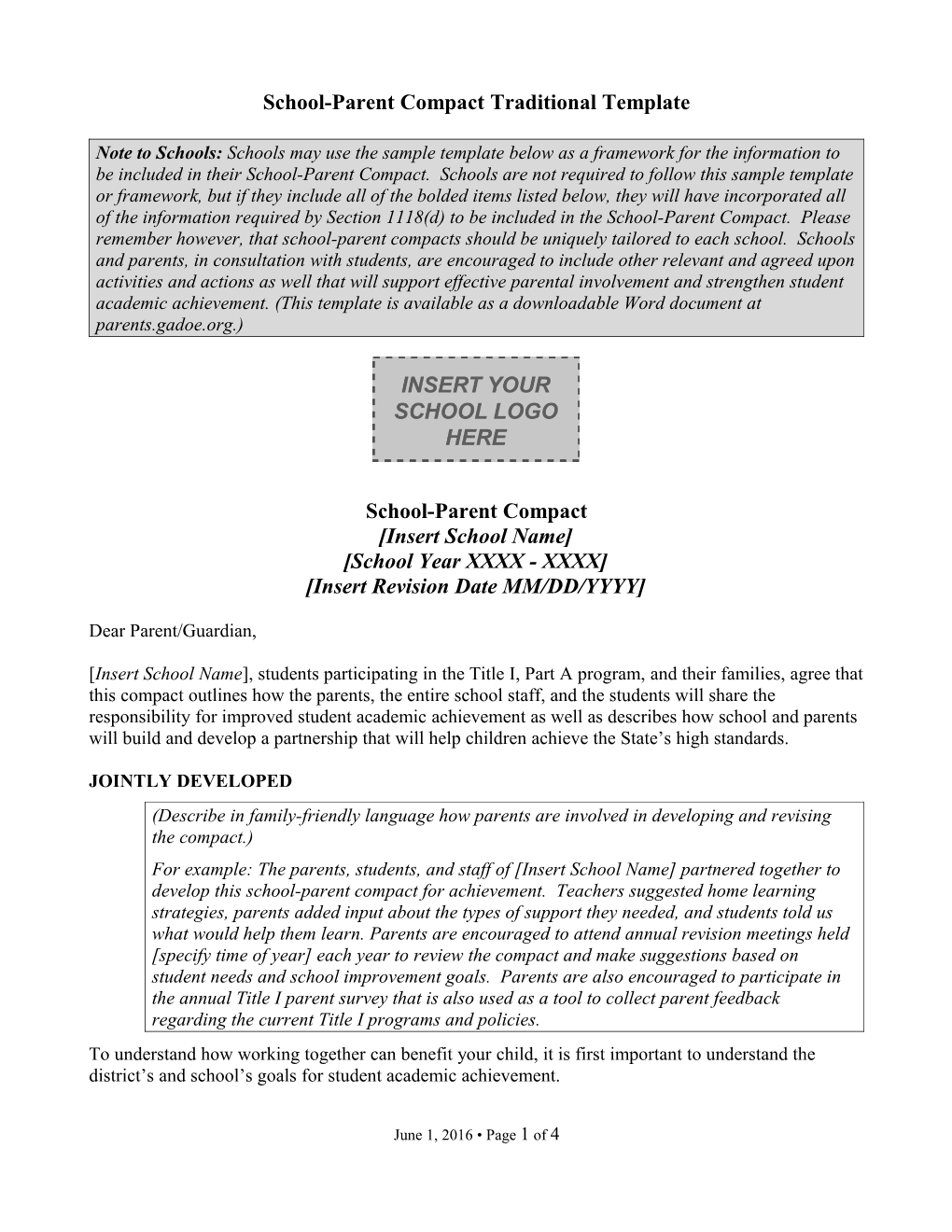 School-Parent Compact Traditional Template