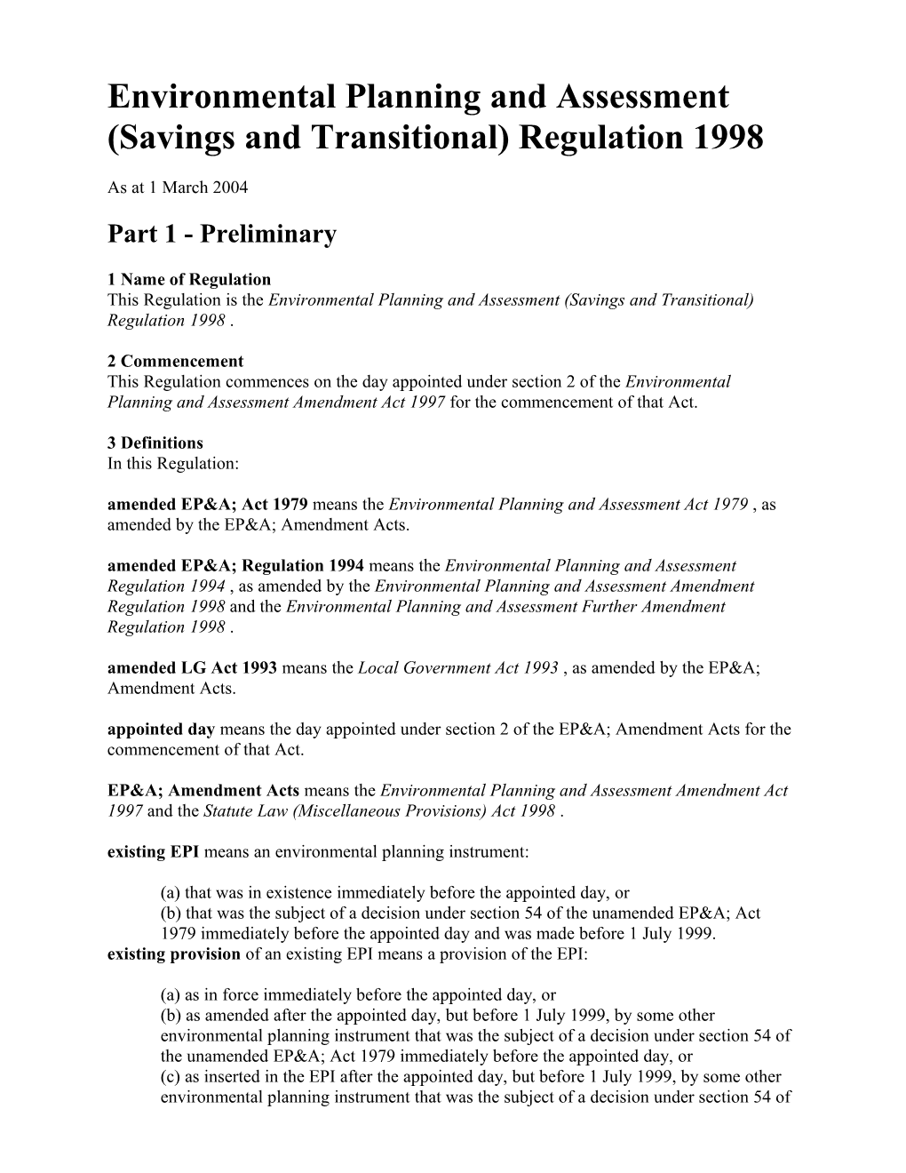 Environmental Planning and Assessment (Savings and Transitional) Regulation 1998