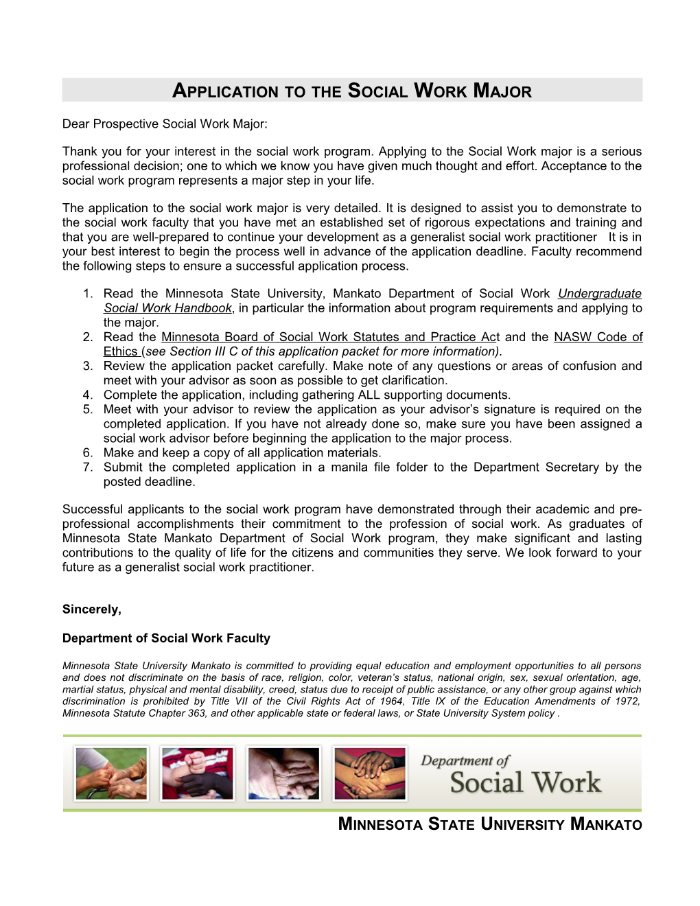 Application for Admission to the Social Work Major