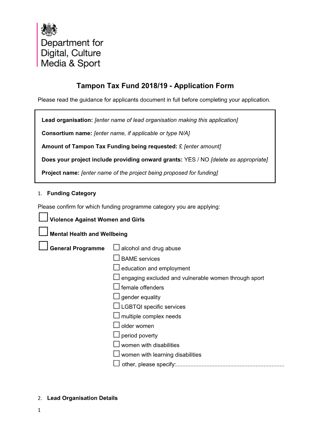 Tampon Tax Fund 2018/19 - Application Form