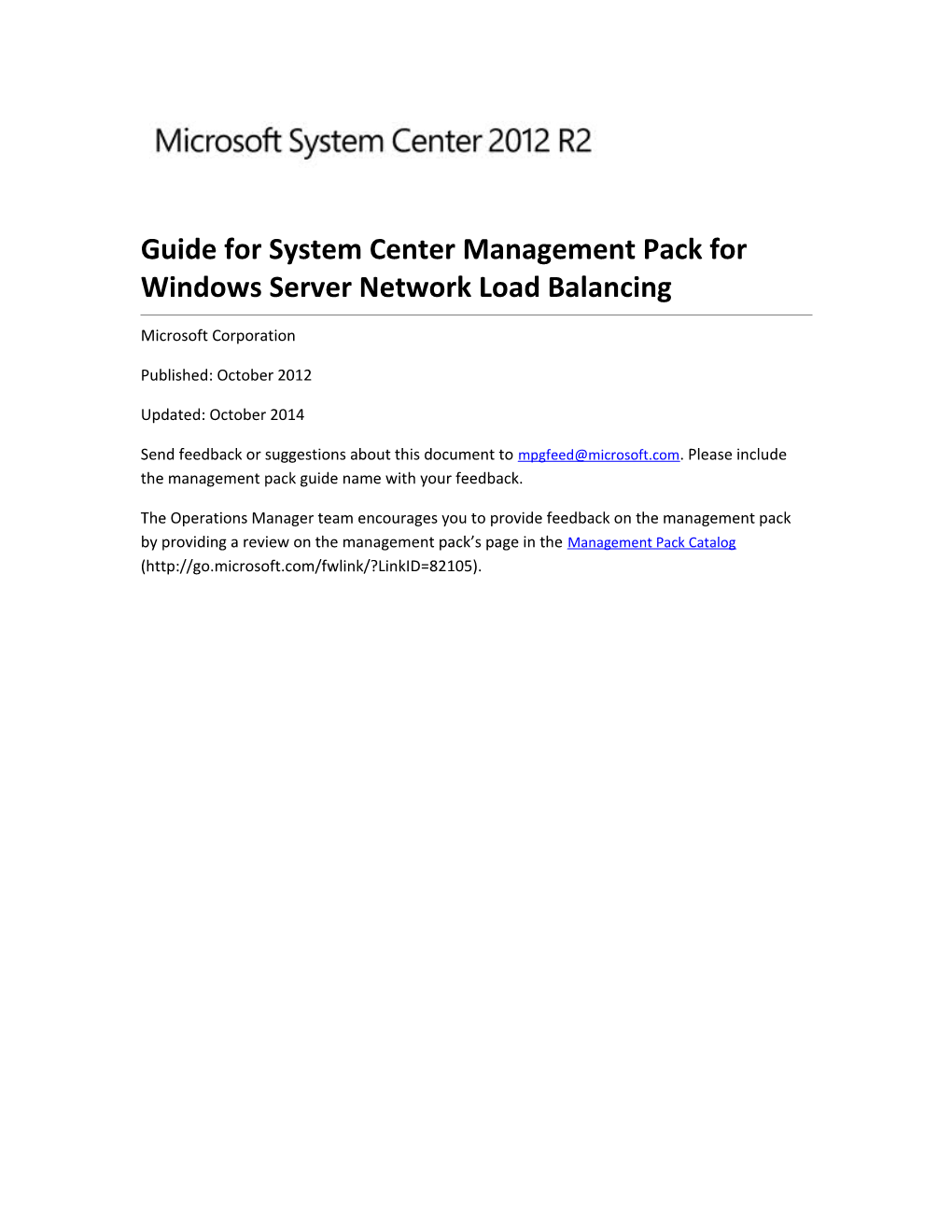 Guide for System Center Management Pack for Windows Server Network Load Balancing