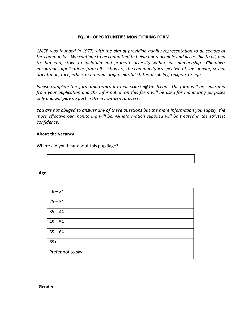 Equal Opportunities Monitioring Form