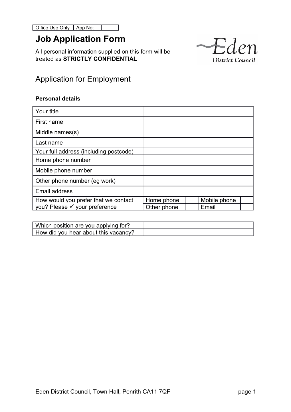 Job Application Form 2017